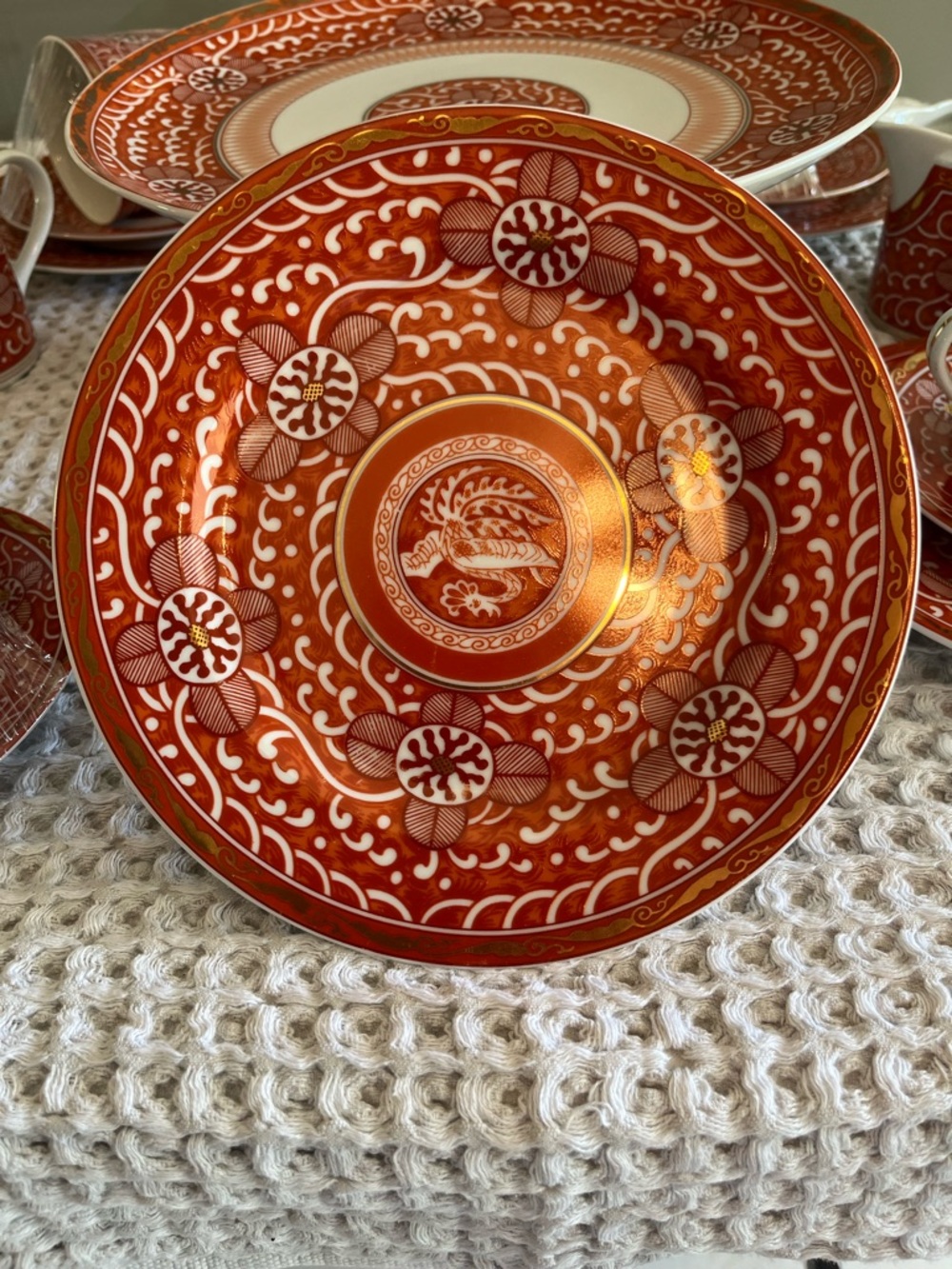 Georges Briard orinate Red and Gold Decorative Plates set of 5.